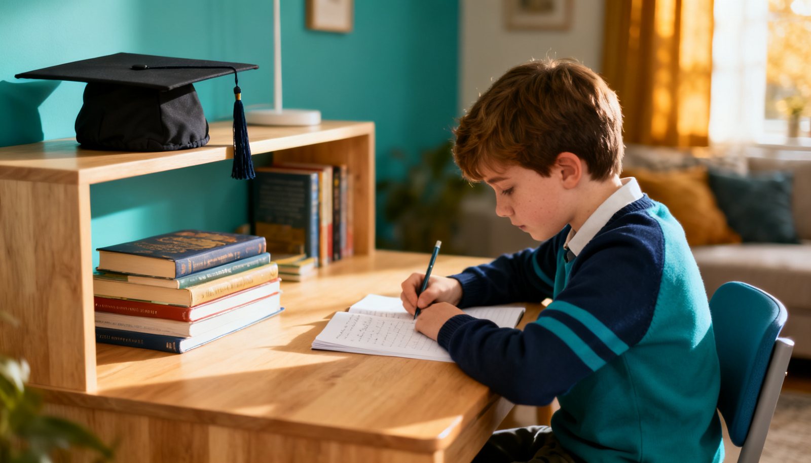 Enfant qui fait ses devoirs à un bureau lumineux